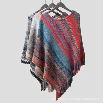 Cachemira suave de las mujeres como abrigo del arco iris borla suéter borde chal del poncho (SP604)